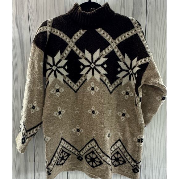 Vintage 1990s USA Acrylic Oversized Sweater Snowflake Winter Size Medium r1 - Picture 1 of 7